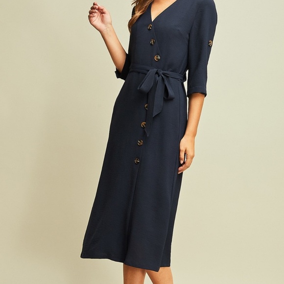Blue midi dress button down - Picture 3 of 6